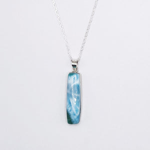 Larimar crystal silver necklace vertical pendant 