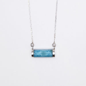 Larimar crystal silver necklace horizontal pendant 