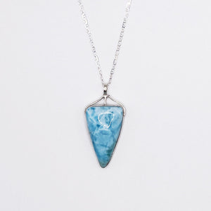 Larimar crystal silver necklace vertical triangle pendant 